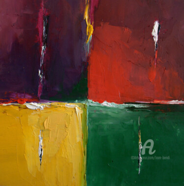 Peinture intitulée "Les quatre entailles" par Kam Bendi, Œuvre d'art originale, Huile Monté sur Carton
