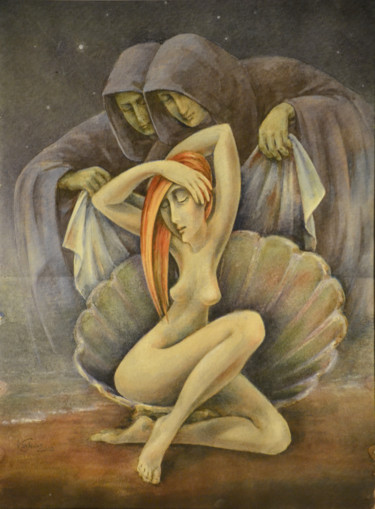 Картина под названием "Рождение Венеры" - Кама, Подлинное произведение искусства, Акварель