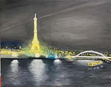Pintura titulada "Nuit de Paris" por Kamal Baxter, Obra de arte original, Oleo