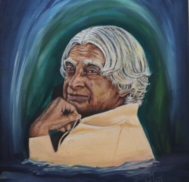 Schilderij getiteld "Dr APJ Abdul Kalam…" door Kamal Raj Thakur Utsav Thakur, Origineel Kunstwerk, Olie