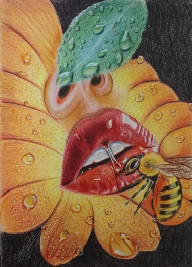 Zeichnungen mit dem Titel "Honey Lips" von Kamal Raj Thakur Utsav Thakur, Original-Kunstwerk, Bleistift