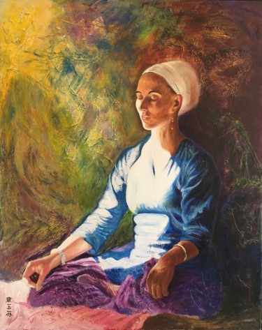 Pintura titulada "Meditation" por Kamala Phonphibsvads, Obra de arte original, Oleo Montado en Bastidor de camilla de madera