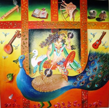 Painting titled "Mothers blessing" by Kamal Sharma, Original Artwork, Oil