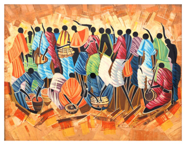Pintura titulada "“L’Afrique danse”" por Kamba Mukeke, Obra de arte original, Acrílico Montado en Bastidor de camilla de mad…