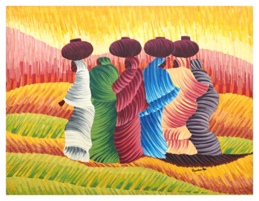 Malerei mit dem Titel "“Femmes Touarègues”" von Kamba Mukeke, Original-Kunstwerk, Acryl Auf Keilrahmen aus Holz montiert