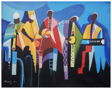 Painting titled "“L’Orchestre 1”" by Kamba Mukeke, Original Artwork, Acrylic Mounted on Wood Stretcher frame