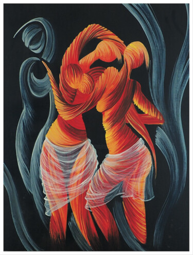 Картина под названием "“Danseuses de charm…" - Kamba Mukeke, Подлинное произведение искусства, Акрил Установлен на Деревянна…