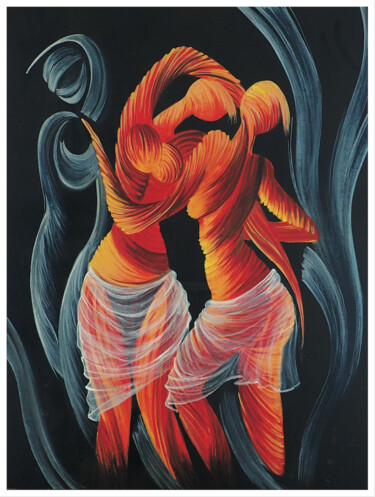 Painting titled "“Danseuses de charm…" by Kamba Mukeke, Original Artwork, Acrylic Mounted on Wood Stretcher frame