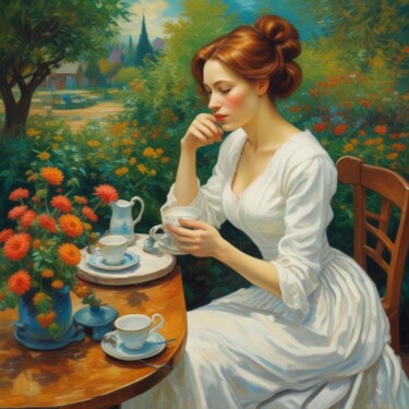 Digital Arts titled "A woman with coffee" by Kamil Szczepański, Original Artwork, AI generated image
