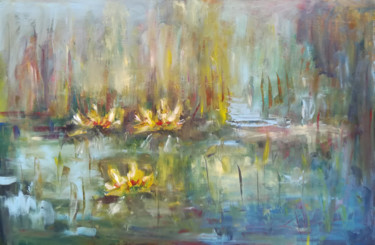 Painting titled "waterflowers2" by Kamila Kretus, Original Artwork, Oil