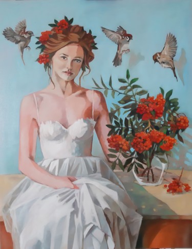 Malerei mit dem Titel "Red rowan" von Kamila Matkowska, Original-Kunstwerk, Öl