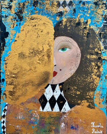 Painting titled "Woman in Goldness" by Kamila Polak, Original Artwork, Acrylic