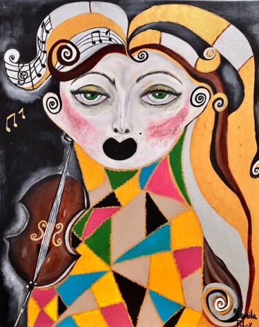 Painting titled "Ms Musician" by Kamila Polak, Original Artwork, Acrylic