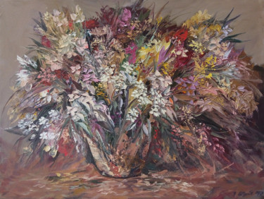 Peinture intitulée "Abstract flowers-1…" par Kamo Atoyan, Œuvre d'art originale, Huile Monté sur Châssis en bois