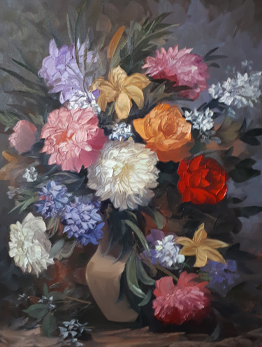 Pintura intitulada "Still life flowers…" por Kamo Atoyan, Obras de arte originais, Óleo Montado em Armação em madeira