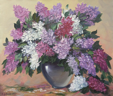 Painting titled "Lilacs-2 (50x60cm,…" by Kamo Atoyan, Original Artwork, Oil Mounted on Wood Stretcher frame