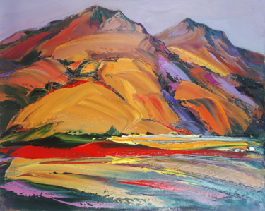 Painting titled "Armenian mountains…" by Kamo Atoyan, Original Artwork, Oil Mounted on Wood Stretcher frame