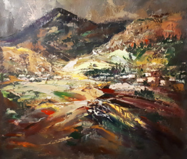 Painting titled "Mountain (100x80cm,…" by Kamo Atoyan, Original Artwork, Oil Mounted on Wood Stretcher frame