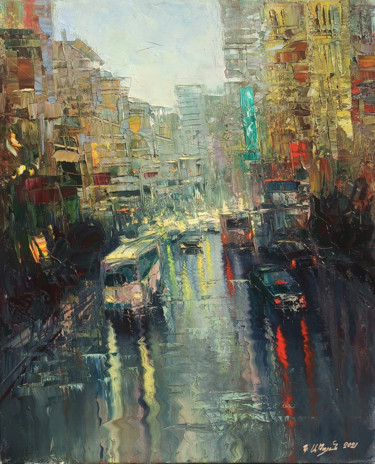 Peinture intitulée "Lights of city (50x…" par Kamo Atoyan, Œuvre d'art originale, Huile Monté sur Châssis en bois