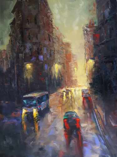 Painting titled "Lights of city-2 (6…" by Kamo Atoyan, Original Artwork, Oil Mounted on Wood Stretcher frame