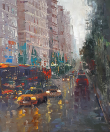 Painting titled "Street (50x60cm, oi…" by Kamo Atoyan, Original Artwork, Oil Mounted on Wood Stretcher frame