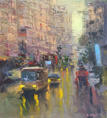 Painting titled "Street-2 (50x60cm,…" by Kamo Atoyan, Original Artwork, Oil Mounted on Wood Stretcher frame