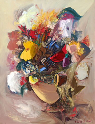 Abstract wild flowers (70x90cm, oil painting, palette knife) Painting titled "Abstract wild flowe…" by Kamo Atoyan, Original Art, Oil Mounted on Stretcher frame