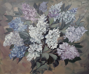 Painting titled "Lilacs(50x60cm, oil…" by Kamo Atoyan, Original Artwork, Oil Mounted on Wood Stretcher frame