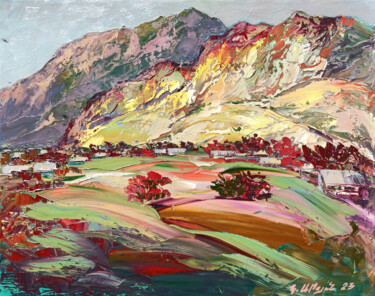 Painting titled "TEXTURED MOUNTAINS…" by Kamo Atoyan, Original Artwork, Oil Mounted on Wood Stretcher frame