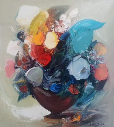 Painting titled "Abstract wild flowe…" by Kamo Atoyan, Original Artwork, Oil Mounted on Wood Stretcher frame