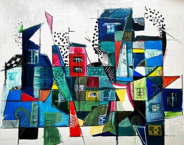 Pintura intitulada "Ville nouvelle" por Kams, Obras de arte originais, Acrílico