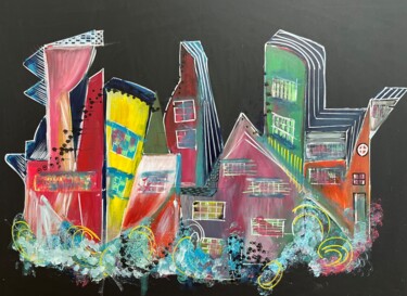 Malerei mit dem Titel "Ville nouvelle 2" von Kams, Original-Kunstwerk, Acryl