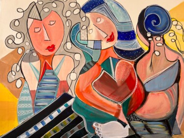Painting titled "Les parisiennes à O…" by Kams, Original Artwork, Acrylic Mounted on Wood Stretcher frame