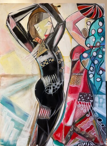 Painting titled "Flamenco" by Kams, Original Artwork, Acrylic Mounted on Wood Stretcher frame