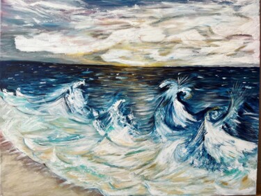 Painting titled "Les vagues" by Kams, Original Artwork, Acrylic