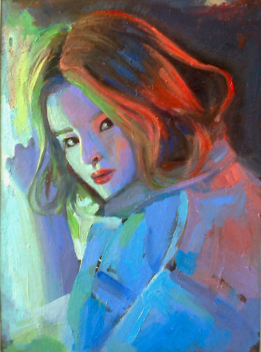 Painting titled "Portrait(oil painti…" by Kamsar Ohanyan, Original Artwork, Oil