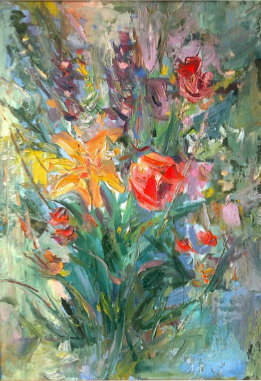 Painting titled "Flowers(35x50cm)" by Kamsar Ohanyan, Original Artwork, Oil