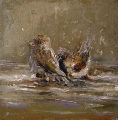 Painting titled "Bathing (25x26cm, o…" by Kamsar Ohanyan, Original Artwork, Oil Mounted on Wood Stretcher frame