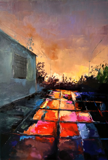 Painting titled "Sunset (40x60cm, oi…" by Kamsar Ohanyan, Original Artwork, Oil Mounted on Wood Stretcher frame