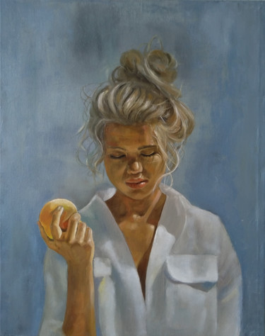 Painting titled "Blonde and wind 40x…" by Kamsar Ohanyan, Original Artwork, Oil Mounted on Wood Stretcher frame