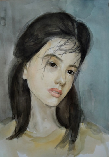 Pintura titulada "Watercolor portrait…" por Kamsar Ohanyan, Obra de arte original, Acuarela