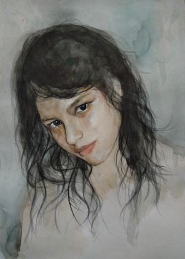 Картина под названием "Watercolor portrait…" - Kamsar Ohanyan, Подлинное произведение искусства, Акварель