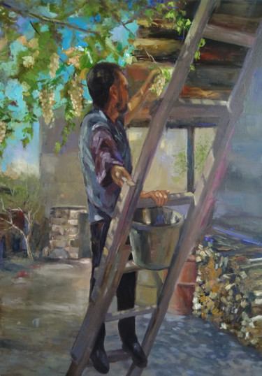 Painting titled "Warm day on Septemb…" by Kamsar Ohanyan, Original Artwork, Oil Mounted on Wood Stretcher frame