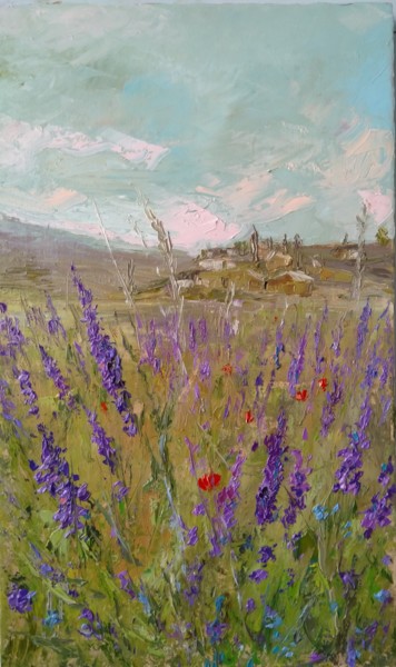 Painting titled "In the field of lav…" by Kamsar Ohanyan, Original Artwork, Oil Mounted on Wood Stretcher frame