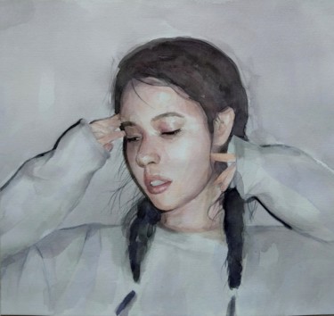 Watercolor portrait - Irina(29x32cm, watercolor, paper) Peinture intitulée "Watercolor portrait…" par Kamsar Ohanyan, Œuvre d'art originale, Aquarelle Monté sur Châssis