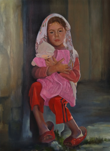 Painting titled "Care 57x77cm ,oil/c…" by Kamsar Ohanyan, Original Artwork, Oil Mounted on Wood Stretcher frame