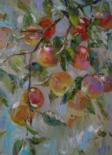Painting titled "Apple tree (30x40cm…" by Kamsar Ohanyan, Original Artwork, Oil Mounted on Wood Stretcher frame