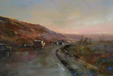 Painting titled "Highway (34x50cm, o…" by Kamsar Ohanyan, Original Artwork, Oil Mounted on Wood Stretcher frame