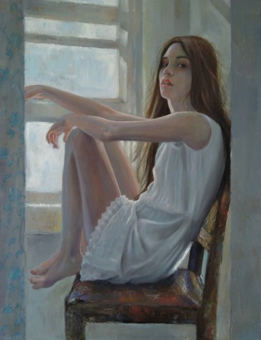 Quiet (50x65cm, oil/canvas, impressionistic figure) Pintura titulada "Quiet (50x65cm, oil…" por Kamsar Ohanyan, Obra de arte original, Oleo Montado en Bastidor standard