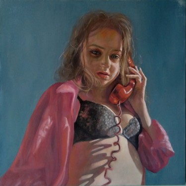 Painting titled "Call (52x52cm, oil/…" by Kamsar Ohanyan, Original Artwork, Oil Mounted on Wood Stretcher frame